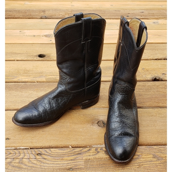 Justin Boots Shoes - Justin Bullhide Black Leather Roper Cowboy Boots